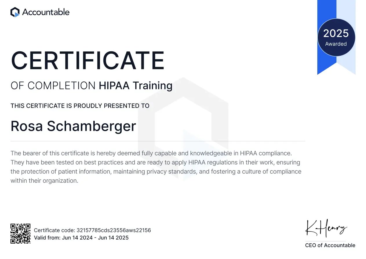 Online HIPAA Certification Training Certificate Example